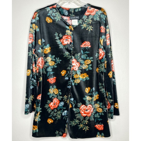 California Krush VTG Floral Velvet Duster Cardigan Long Sleeve XL Boho Cottage - Picture 1 of 7